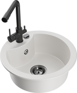 Mexen Diego Single-Bowl Granite Sink with Duero Kitchen Tap, White - 6512-20-671600-70