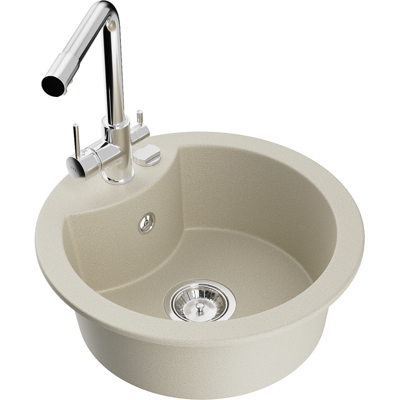 Mexen Diego granieten gootsteen met 1 bak met Duero keukenmengkraan, beige - 6512-69-671600-00