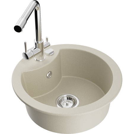 Mexen Diego granite single-bowl sink with Duero kitchen faucet, beige - 6512-69-671600-00