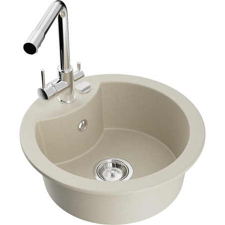 Mexen Diego Granitspüle 1-beckig mit Küchenarmatur Duero, beige - 6512-69-671600-00