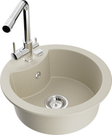 Mexen Diego granite single-bowl sink with Duero kitchen faucet, beige - 6512-69-671600-00