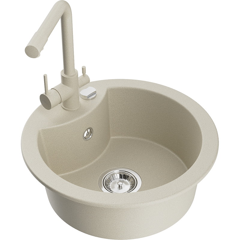Mexen Diego fregadero de granito de 1 compartimento con grifo de cocina Duero, beige - 6512-69-671600-69
