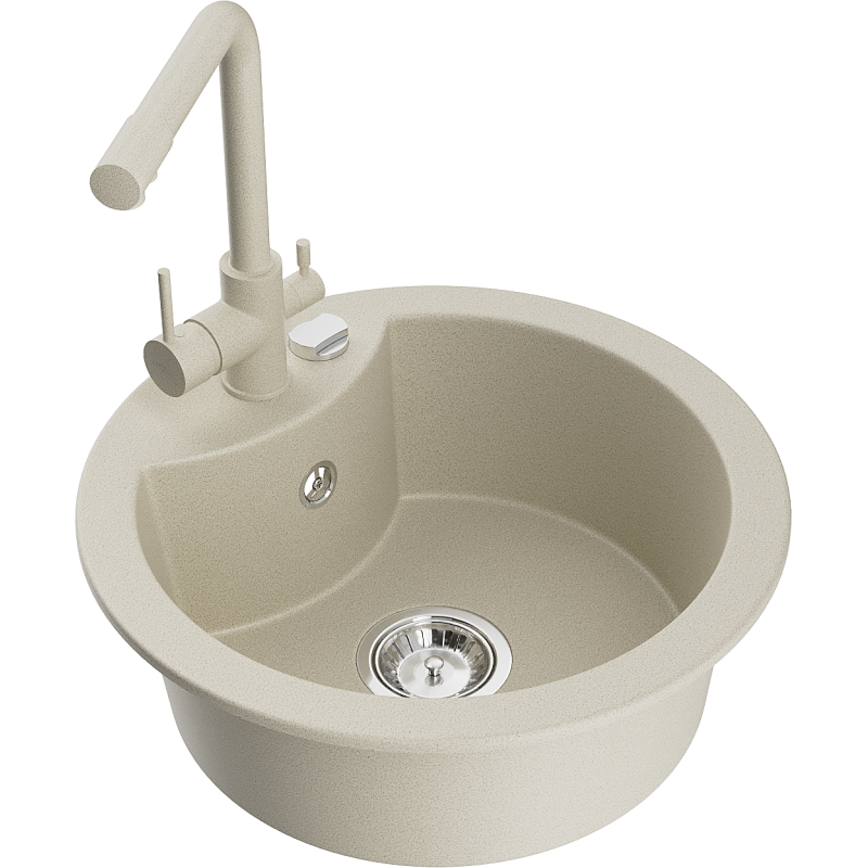 Mexen Diego fregadero de granito de 1 cubeta con grifo de cocina Duero, beige - 6512-69-671600-69