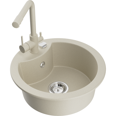 Mexen Diego lavello da cucina in granito a 1 vasca con rubinetto Duero, beige - 6512-69-671600-69