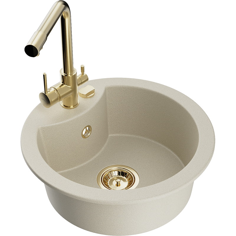 Mexen Diego granitische spoelbak 1-vaks met keukenmengkraan Duero, beige - 6512-69-671600-50