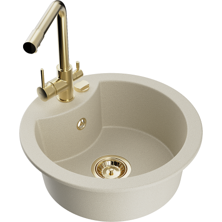 Mexen Diego Granitspüle 1-Becken mit Küchenarmatur Duero, beige - 6512-69-671600-50