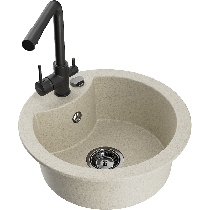 Mexen Diego fregadero de granito 1-cubeta con grifo de cocina Duero, beige - 6512-69-671600-70