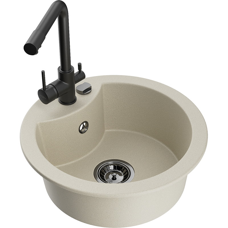 Mexen Diego fregadero de granito de 1 cuenca con grifo de cocina Duero, beige - 6512-69-671600-70