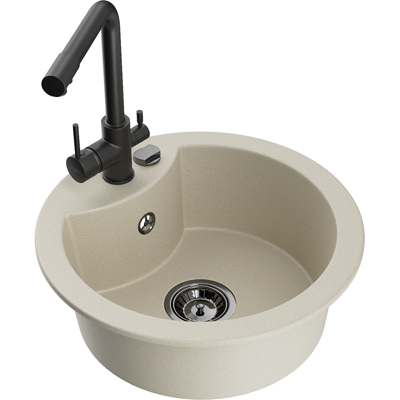 Mexen Diego lavello in granito a 1 vasca con rubinetto da cucina Duero, beige - 6512-69-671600-70