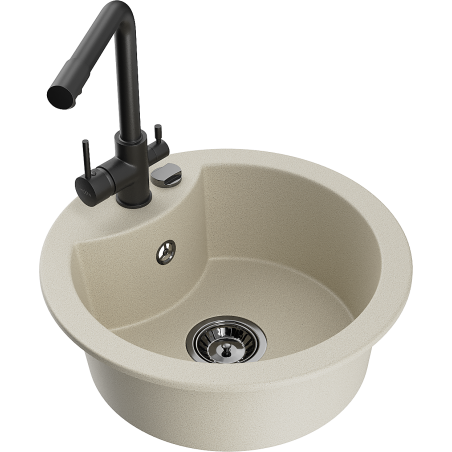 Mexen Diego fregadero de granito de 1 cuenca con grifo de cocina Duero, beige - 6512-69-671600-70