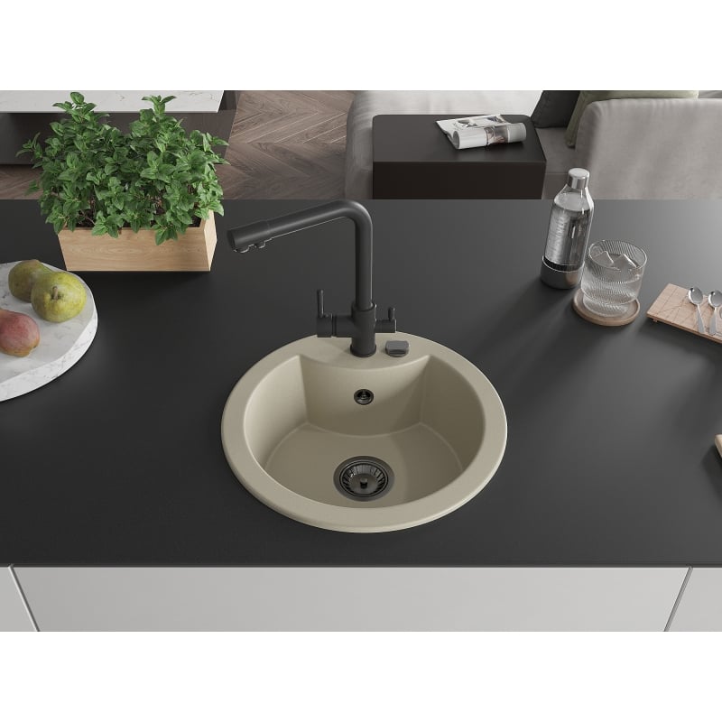 Mexen Diego fregadero de granito de 1 cuenca con grifo de cocina Duero, beige - 6512-69-671600-70