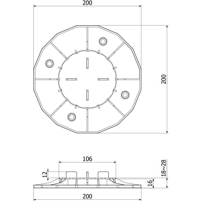 Mexen UniC verstellbare Terrassenstütze für Platten 18-28 mm - C9901-020-030 - C9902-018-028