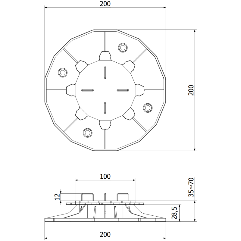 Mexen UniC wspornik tarasowy regulowany pod płyty 35-70 mm - C9902-035-070
