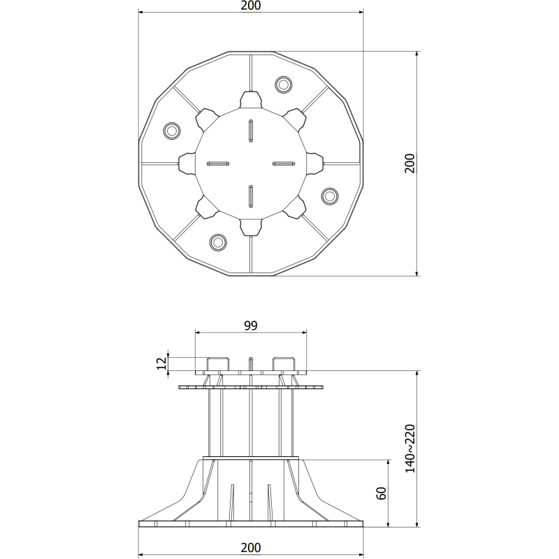 Mexen UniC soporte regulable para terraza bajo platos 140-220 mm - C9902-140-220
