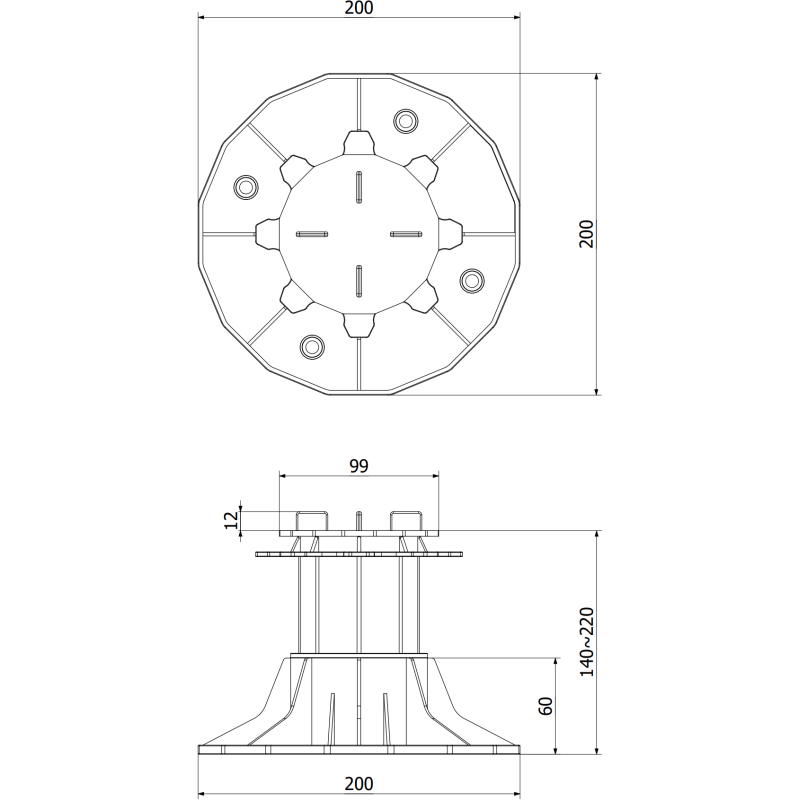 Mexen UniC verstellbarer Terrassenstützfuß für Platten 140-220 mm - C9902-140-220