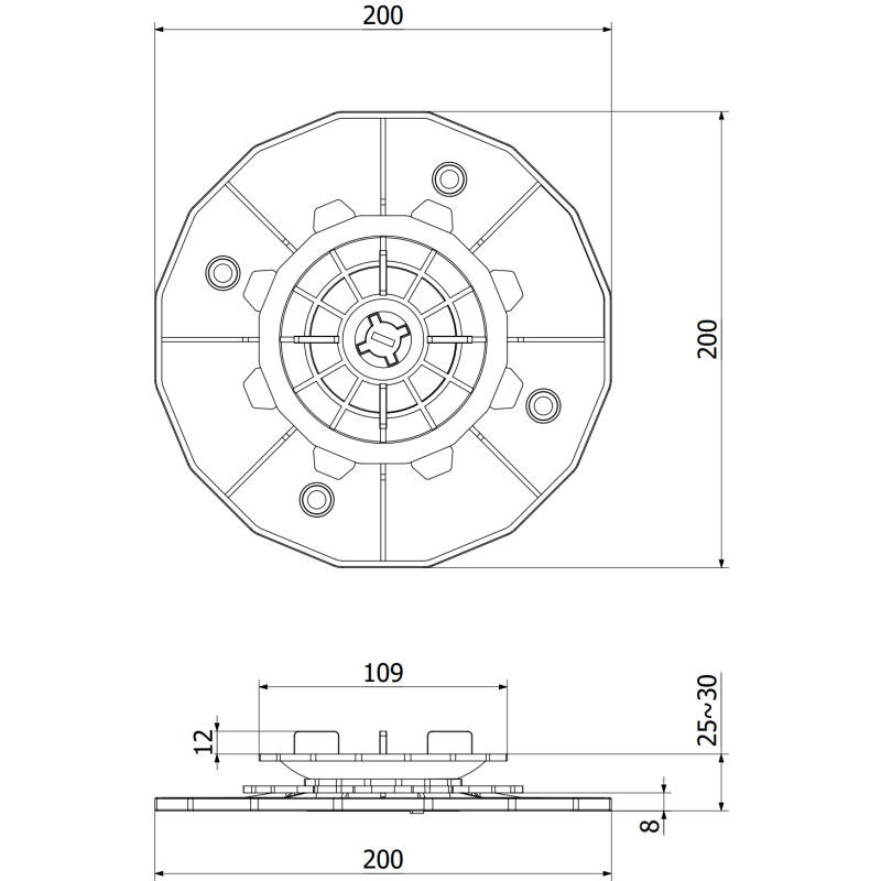Mexen UniC selbstnivellierender verstellbarer Terrassenstützfuß für Platten 25-30 mm - C9903-025-030