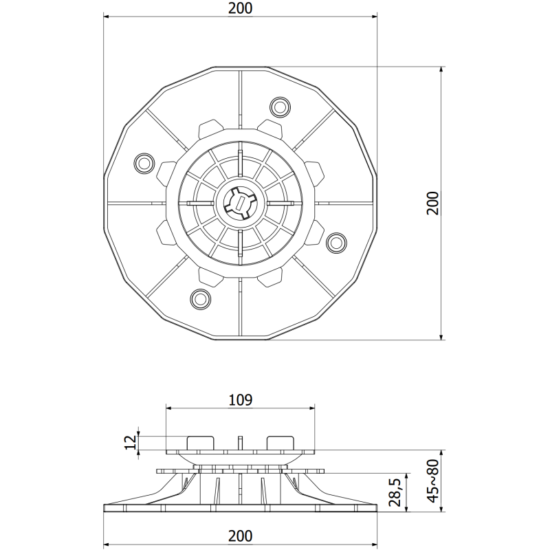 Mexen UniC Selbstnivellierender verstellbarer Terrassenhalter für Platten 45-80 mm - C9903-045-080