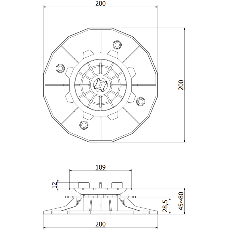 Mexen UniC supporto regolabile autolivellante per terrazze per piastre 45-80 mm - C9903-045-080