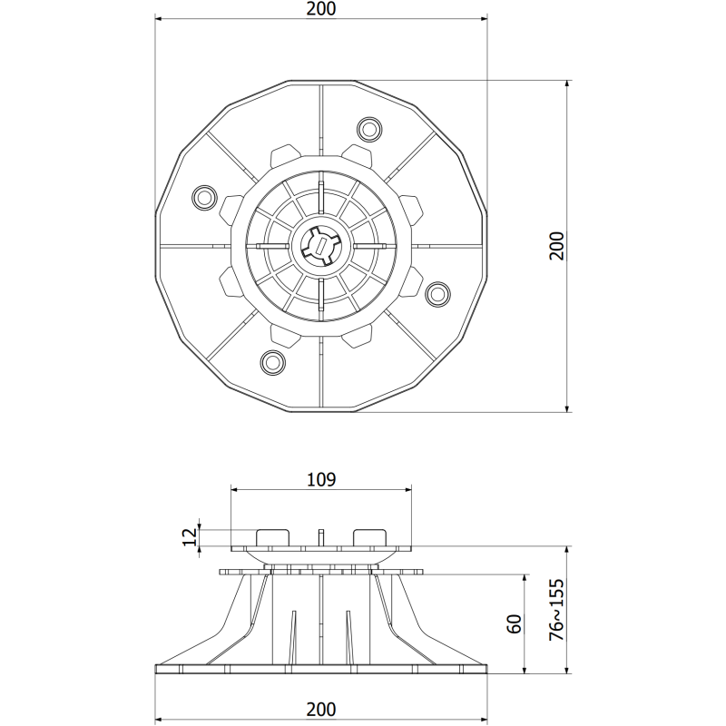 Mexen UniC zelfnivellerende verstelbare terrasdrager voor platen 76-155 mm - C9903-076-155