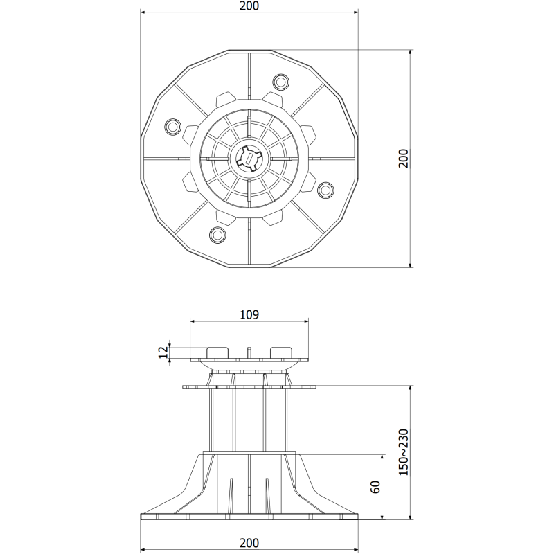 Mexen UniC itsevaaittuva säädettävä terassituki 150-230 mm laattoille - C9903-150-230