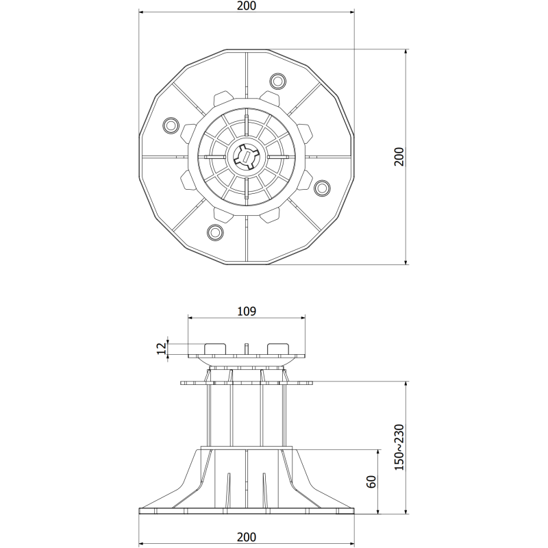 Mexen UniC supporto per terrazza regolabile autolivellante per piastre 150-230 mm - C9903-150-230