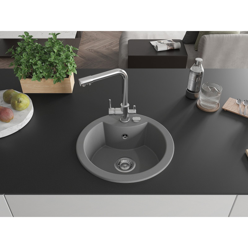 Mexen Diego fregadero de granito de 1 compartimento con grifo de cocina Duero, gris - 6512-71-671600-00