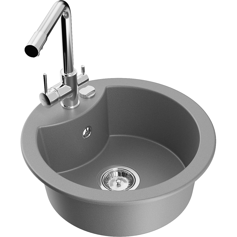 Mexen Diego 1-bowl granite kitchen sink with Duero kitchen tap, grey - 6512-71-671600-00