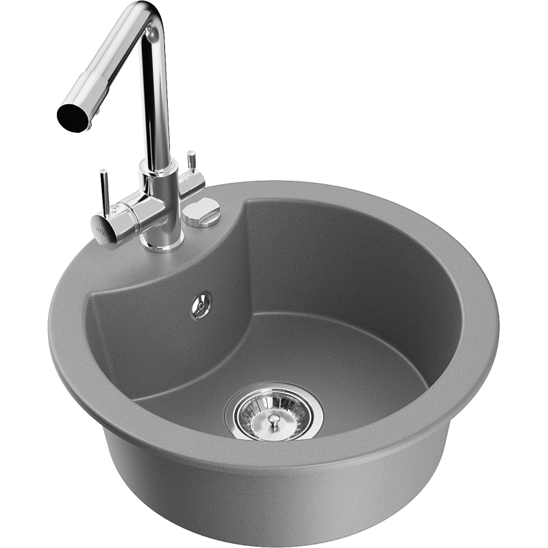 Mexen Diego fregadero de granito de 1 cámara con grifo de cocina Duero, gris - 6512-71-671600-00