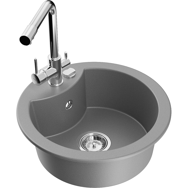 Mexen Diego νεροχύτης γρανίτη μονής λεκάνης με μπαταρία κουζίνας Duero, γκρι