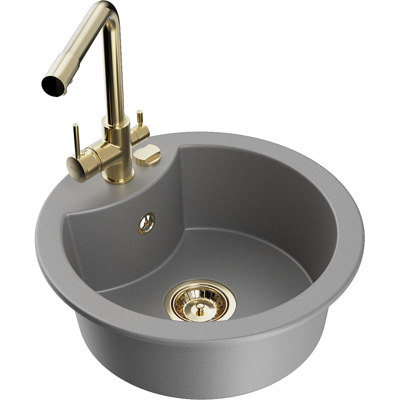 Mexen Diego granite sink 1-bowl with Duero kitchen tap, grey - 6512-71-671600-50