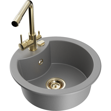 Mexen Diego granite sink 1-bowl with Duero kitchen tap, grey - 6512-71-671600-50