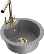 Mexen Diego granite sink 1-bowl with Duero kitchen tap, grey - 6512-71-671600-50