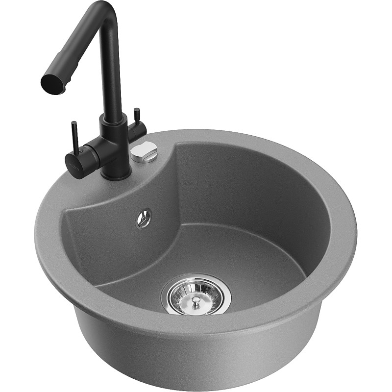Mexen Diego fregadero de granito de 1 cubeta con grifo de cocina Duero, gris - 6512-71-671600-70