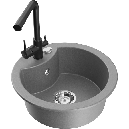 Mexen Diego fregadero de granito de 1 compartimento con grifo de cocina Duero, gris - 6512-71-671600-70