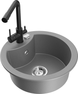 Mexen Diego fregadero de granito de 1 compartimento con grifo de cocina Duero, gris - 6512-71-671600-70