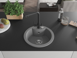 Mexen Diego fregadero de granito de 1 compartimento con grifo de cocina Duero, gris - 6512-71-671600-70