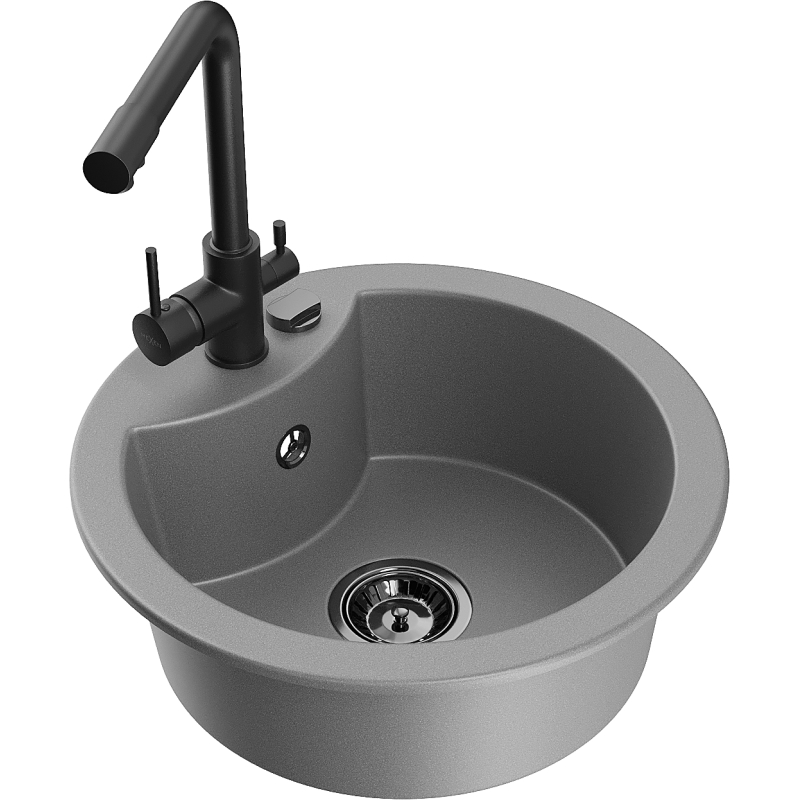 Mexen Diego granit izlietne ar 1 kameru un virtuves jaucējkrānu Duero, pelēka - 6512-71-671600-70-B