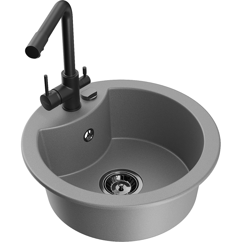 Mexen Diego νεροχύτης γρανίτη μονής λεκάνης με μπαταρία κουζίνας Duero, γκρι