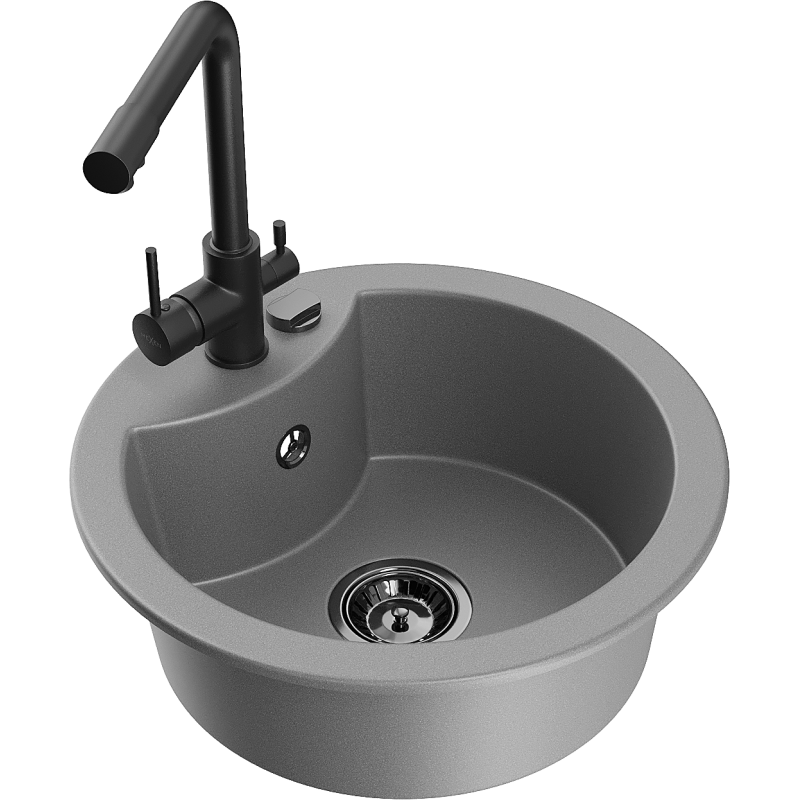 Mexen Diego single-bowl granite kitchen sink with Duero tap, grey - 6512-71-671600-70-B