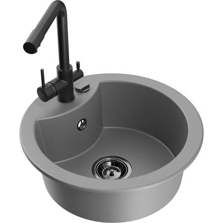 Mexen Diego granit izlietne ar 1 kameru un virtuves jaucējkrānu Duero, pelēka - 6512-71-671600-70-B