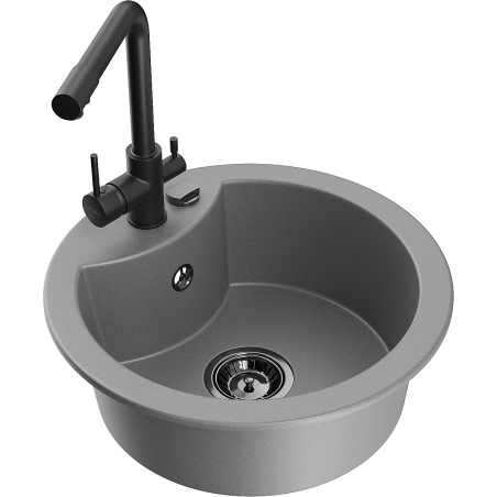 Mexen Diego single-bowl granite kitchen sink with Duero tap, grey - 6512-71-671600-70-B