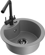 Mexen Diego granieten spoelbak 1-kommer met keukenkraan Duero, grijs - 6512-71-671600-70-B