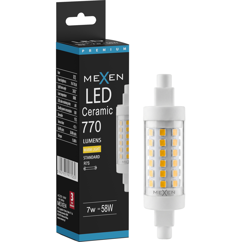 Mexen Vega żarówka LED ściemnialna R7S, 7W, Ciepła - 3000K, 770 lm - L125-R7S-0730-01