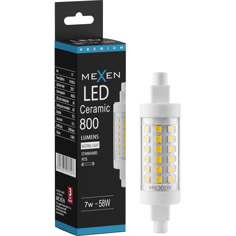 Mexen Vega żarówka LED ściemnialna R7S, 7W, Neutralna - 4000K, 800 lm - L125-R7S-0740-01