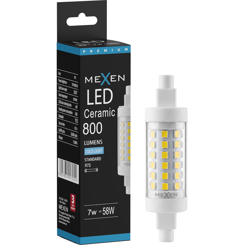 Mexen Vega żarówka LED ściemnialna R7S, 7W, Zimna - 6500K, 800 lm - L125-R7S-0765-01