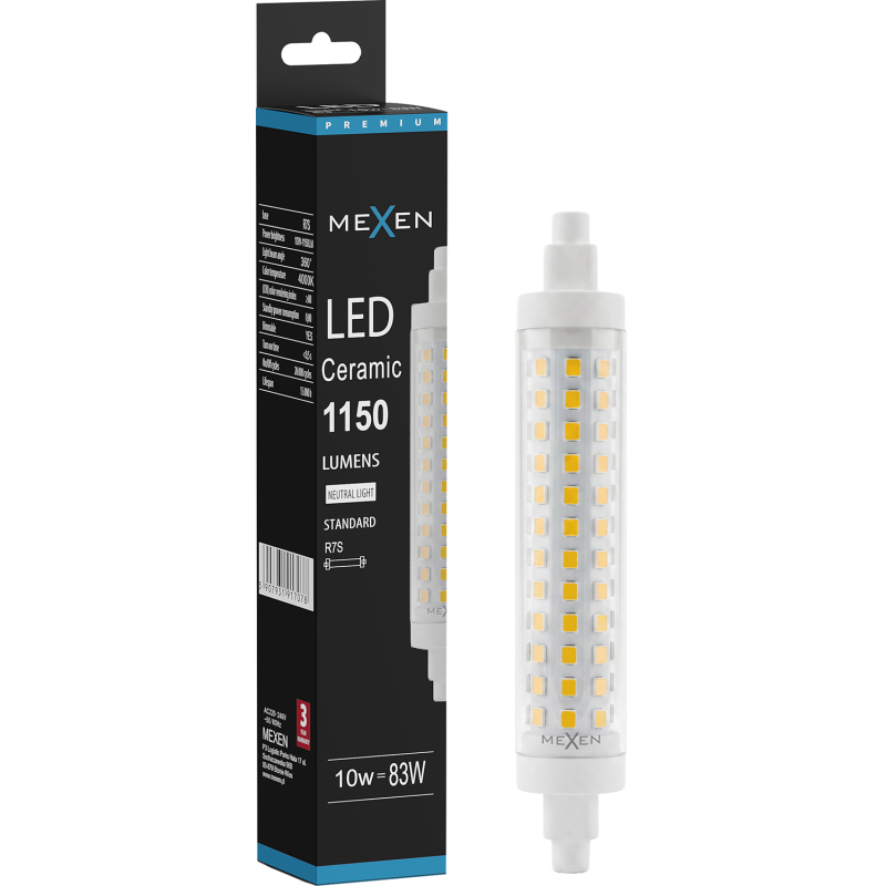Mexen Vega Dimbar LED-lampa R7S, 10W, Neutral - 4000K, 1150 lm - L125-R7S-1040-02