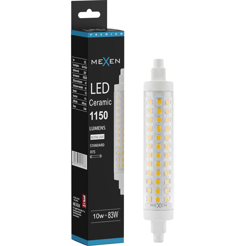 Mexen Vega Himmennettävä LED-lamppu R7S, 10W, Neutraali - 4000K, 1150 lm - L125-R7S-1040-02