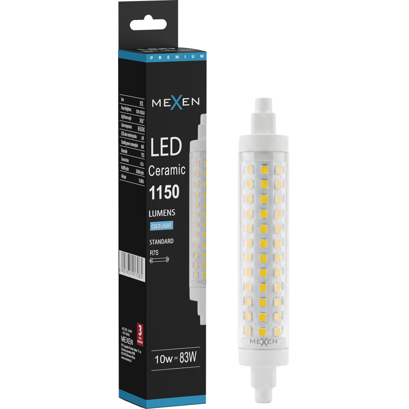 Mexen Vega Dimbar LED-lampa R7S, 10W, Kall - 6500K, 1150 lm - L125-R7S-1065-02