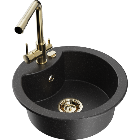 Mexen Diego granite kitchen sink 1-bowl with Duero kitchen faucet, black/silver metallic - 6512-73-671600-50