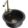 Mexen Diego granite sink with 1 bowl and Duero kitchen tap, black/silver metallic - 6512-73-671600-50